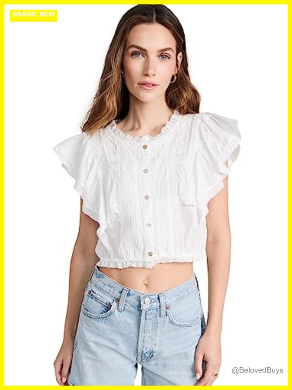 Flutter Sleeve Lace Trim Cropped Tank Top Blouse